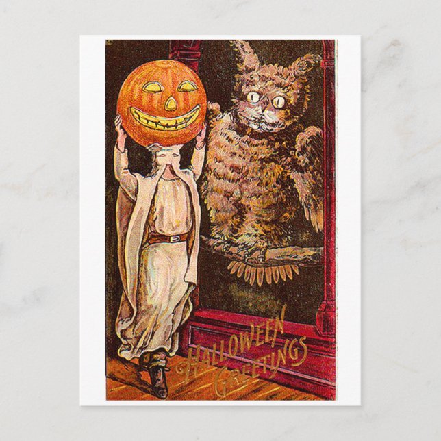 Cartão Postal Vintage Retro Halloween Greetings Spooky Owl (Frente)