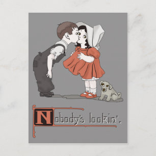 Cartão Postal Vintage Retro Kissing Kids com Cartão-Postal