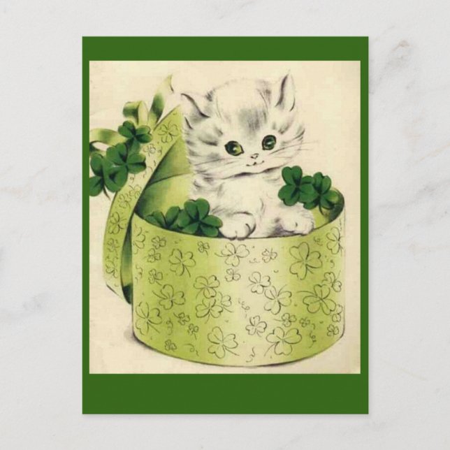 Cartão Postal Vintage Retro Kitten Saint Patrick (Frente)