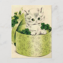 Cartão Postal Vintage Retro Kitten Saint Patrick