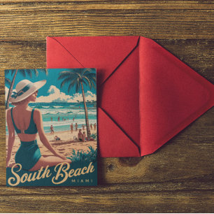 Cartão Postal Vintage Retro Miami South Beach Art