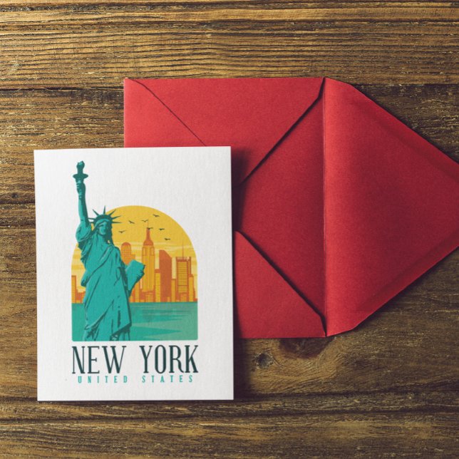 Cartão Postal Vintage Retro New York Skyline (retro vintage new york postcard)