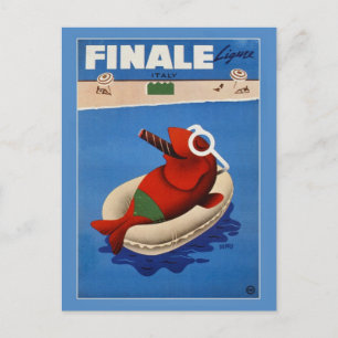 Cartão Postal Vintage retro Peixe fofo Finale viagem italiano