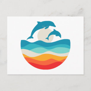 Cartão Postal Vintage Retro Summer Time Dolphin Beach