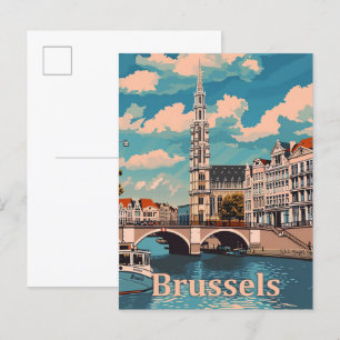 Cartão Postal Vintage Retro Viagem Illustração Bruxelas Bélgica