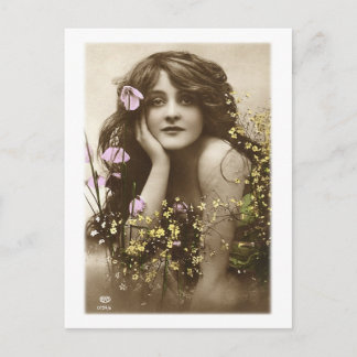 Cartão Postal Vintage Retro Women Victory Flower Girl