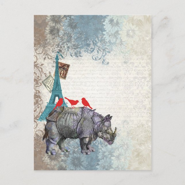 Cartão Postal Vintage rhino (Frente)