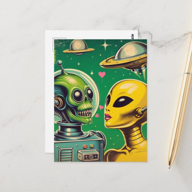 Cartão Postal Vintage Robot Love (Frente/Verso In Situ)
