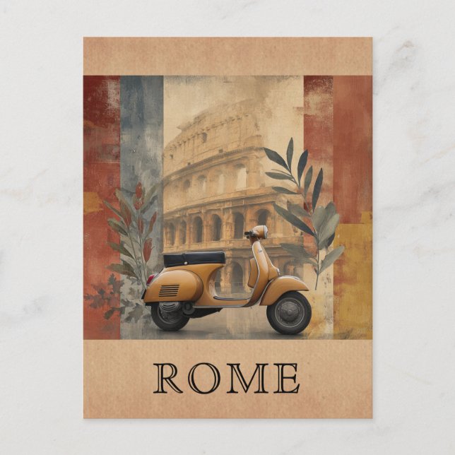 Cartão Postal Vintage Roma Itália Patinete Colosseum Viagem (Frente)