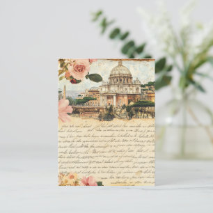 Cartão Postal Vintage Roma Letters Floral Art