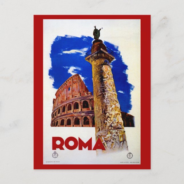 Cartão Postal Vintage Roma viagem italiano (Frente)