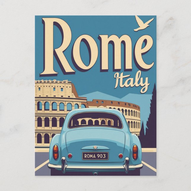 Cartão Postal Vintage Rome Italy Travel Poster Colosseum (Frente)