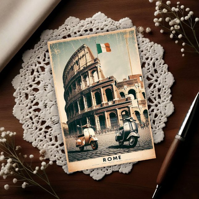Cartão Postal Vintage Rome Vespa and Colosseum (Criador carregado)