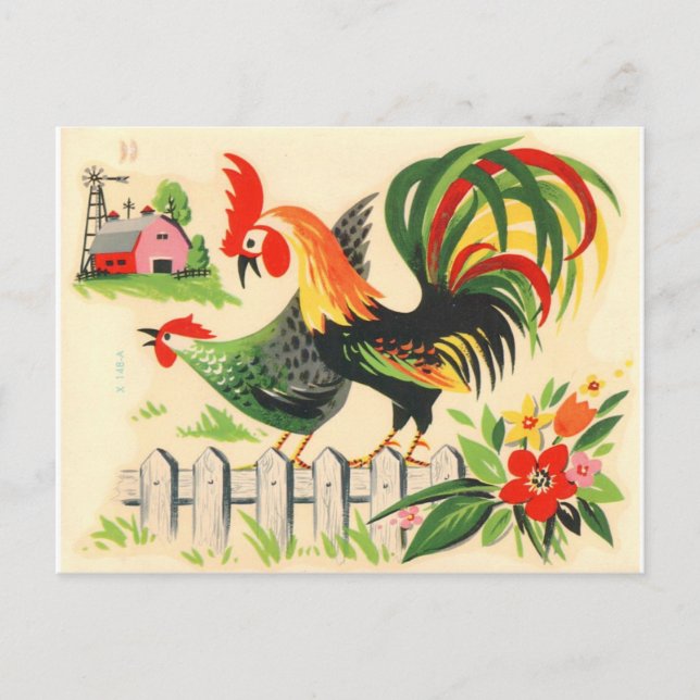Cartão postal Vintage Rooster (Frente)