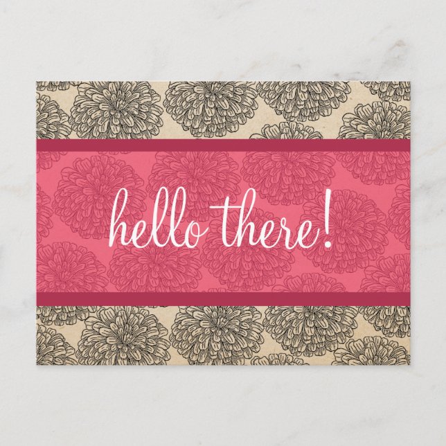 Cartão postal Vintage Rosa Zinnia (Frente)