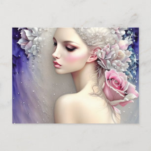 Cartão Postal Vintage Rosas de marfim espalhados prata e diamant