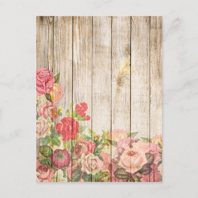 Cartão Postal Vintage Rosas Rústicos Românticos Madeira (Frente)