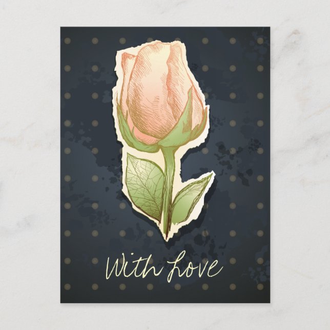 Cartão Postal Vintage rosebud em preto, cartão-postal (Frente)
