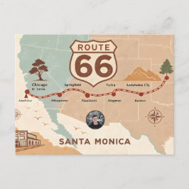 Cartão Postal Vintage Route 66 USA Map