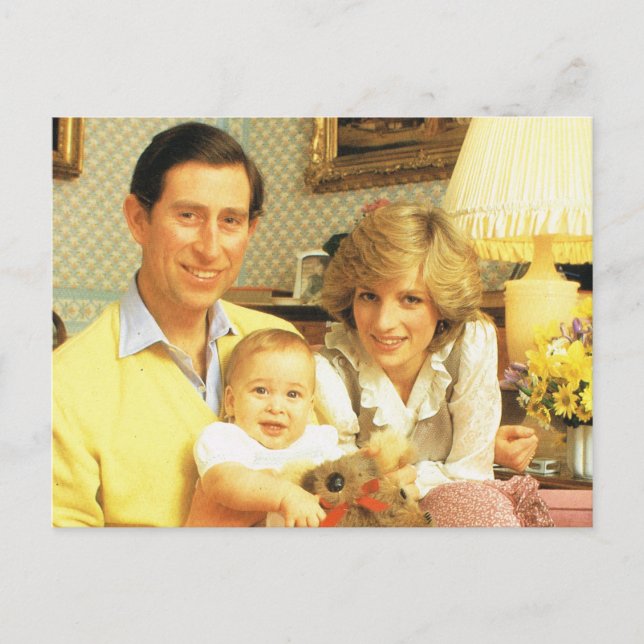 Cartão Postal Vintage Royalty, Príncipe Charles, Diana, William (Frente)