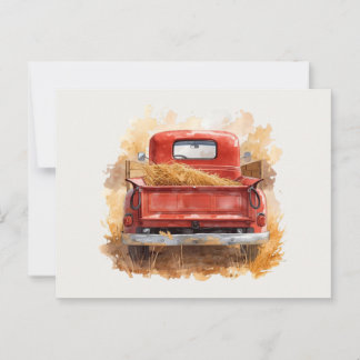 Cartão Postal Vintage Rustic Watercolor Red Fazenda Truck com Ha