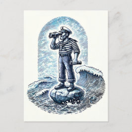 Cartão Postal Vintage Sailor em um Rock