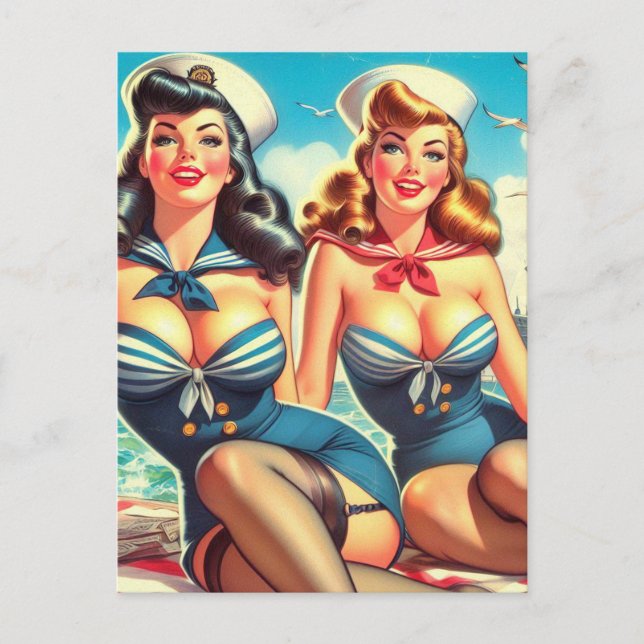 Cartão Postal Vintage Sailor Pin Ups (Frente)