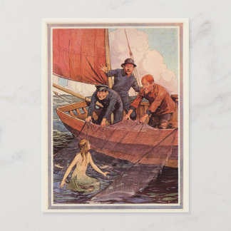 Cartão Postal Vintage Sailors Mermaid Catch