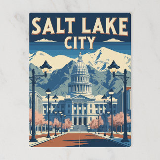 Cartão Postal Vintage Salt Lake City Capitol e Montanhas