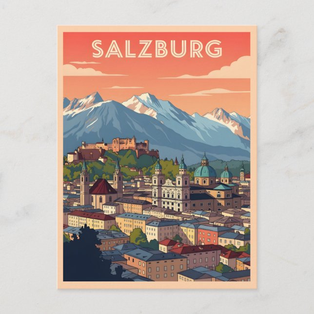 Cartão Postal Vintage Salzburg Áustria (Frente)