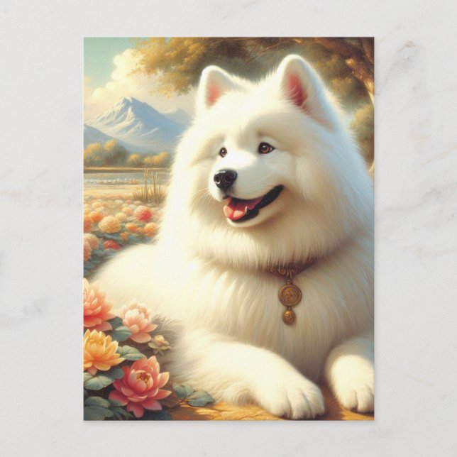 Cartão Postal Vintage Samoyed Dog Painting (Frente)