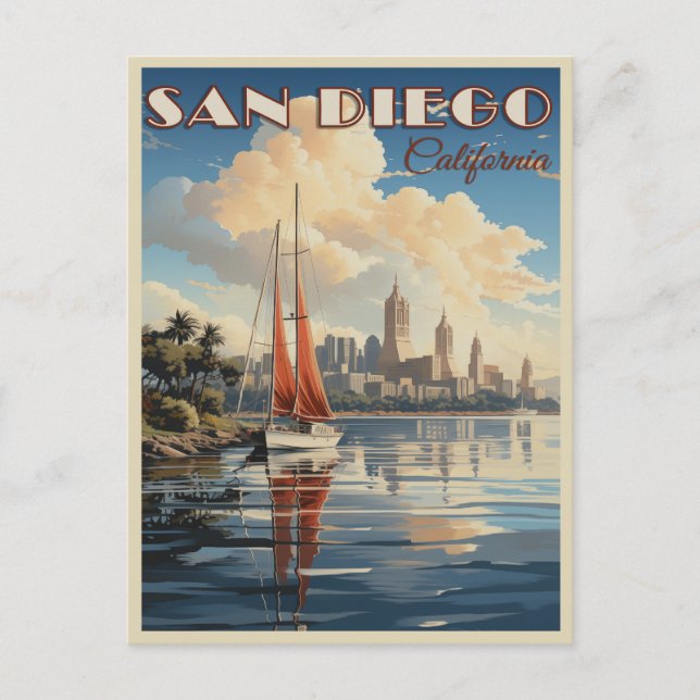 Cartão Postal Vintage San Diego, Califórnia (Frente)