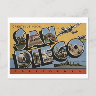 Cartão Postal Vintage San Diego California - Letra grande postal