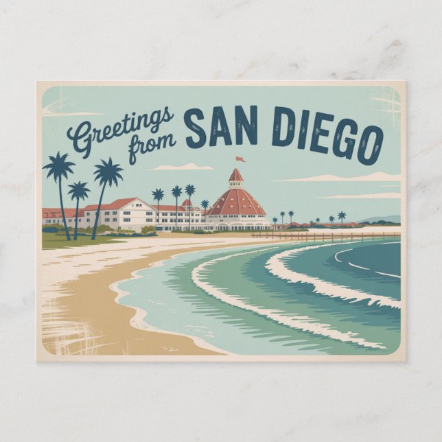 Cartão postal Vintage San Diego | Saudações de (Frente)