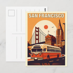Cartão Postal Vintage San Francisco, ônibus antigo da CA em pres