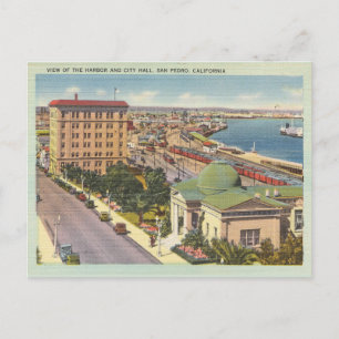 Cartão Postal Vintage San Pedro California Harbor e Câmara Munic