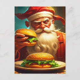 Cartão Postal Vintage Santa Claus com Hamburger