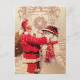 Cartão Postal Vintage Santa Claus Snowman Natal