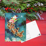 Cartão Postal Vintage Santa Claus Voando Reindeer Sobre Casas<br><div class="desc">Quando vejo este velho cartão de Natal,  penso que foi a noite antes do Natal. Pense naquele tempo mágico à espera da chegada da Rua. Mande as imagens de Natal do passado e as torne novas. Edite facilmente as palavras para ajustado de sua própria personalidade.</div>