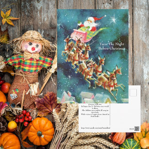 Cartão Postal Vintage Santa Claus Voando Reindeer Sobre Casas