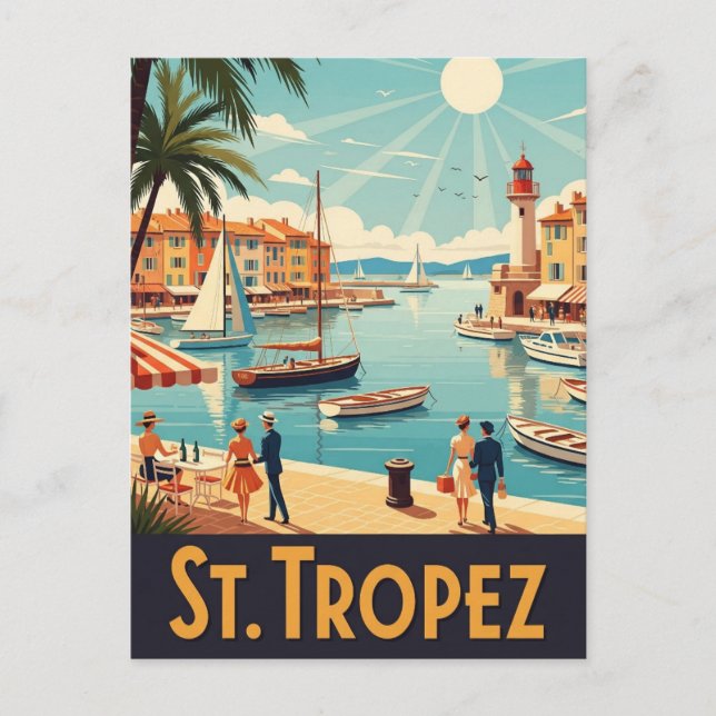 Cartão Postal Vintage Santo-Tropez France Viagem (Frente)