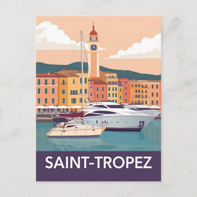 Cartão Postal Vintage Santo-Tropez Viagem - Rivier francês (Frente)