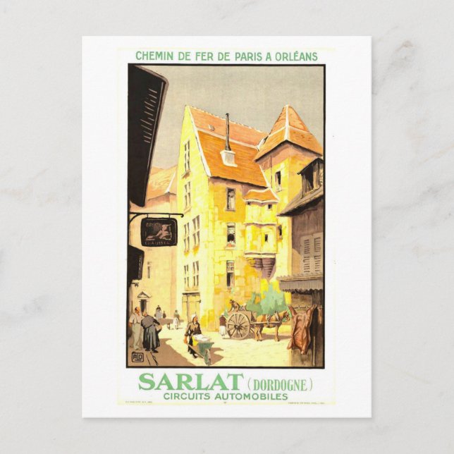 Cartão Postal Vintage Sarlat, França, Poster de viagens (Frente)