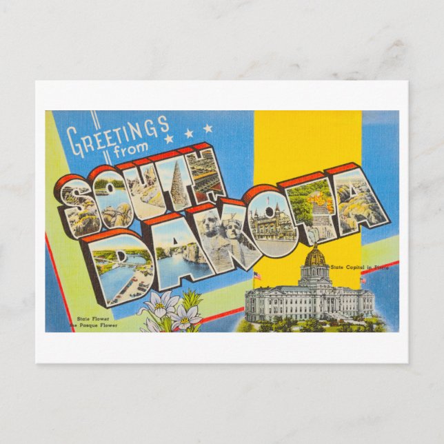 Cartão Postal Vintage Saudações da Dakota do Sul (Frente)