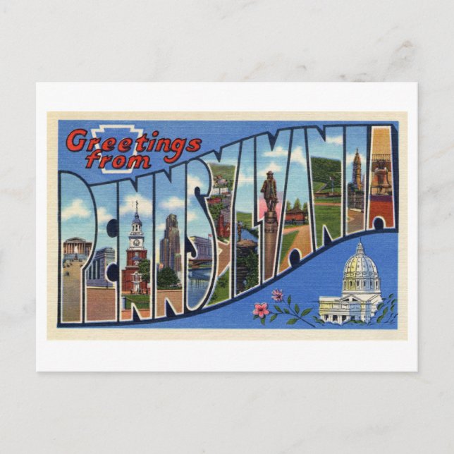 Cartão Postal Vintage Saudações da Pensilvânia (Frente)