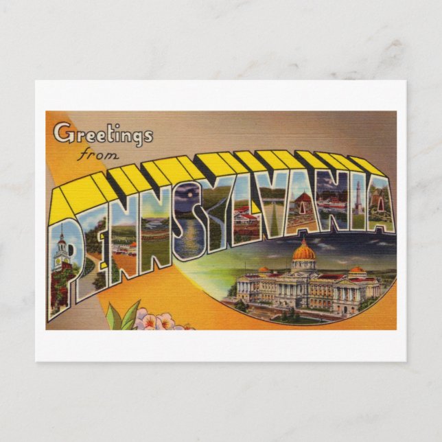 Cartão Postal Vintage Saudações da Pensilvânia (Frente)