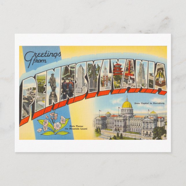 Cartão Postal Vintage Saudações da Pensilvânia (Frente)