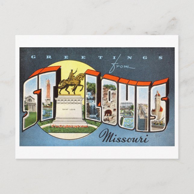 Cartão Postal Vintage Saudações da Rua Louis, Missouri (Frente)