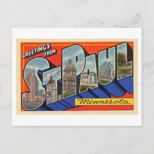 Cartão Postal Vintage Saudações da Rua Paul, Minnesota