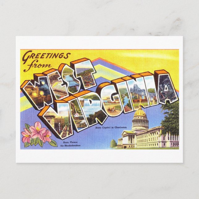 Cartão Postal Vintage Saudações da Virgínia Ocidental (Frente)
